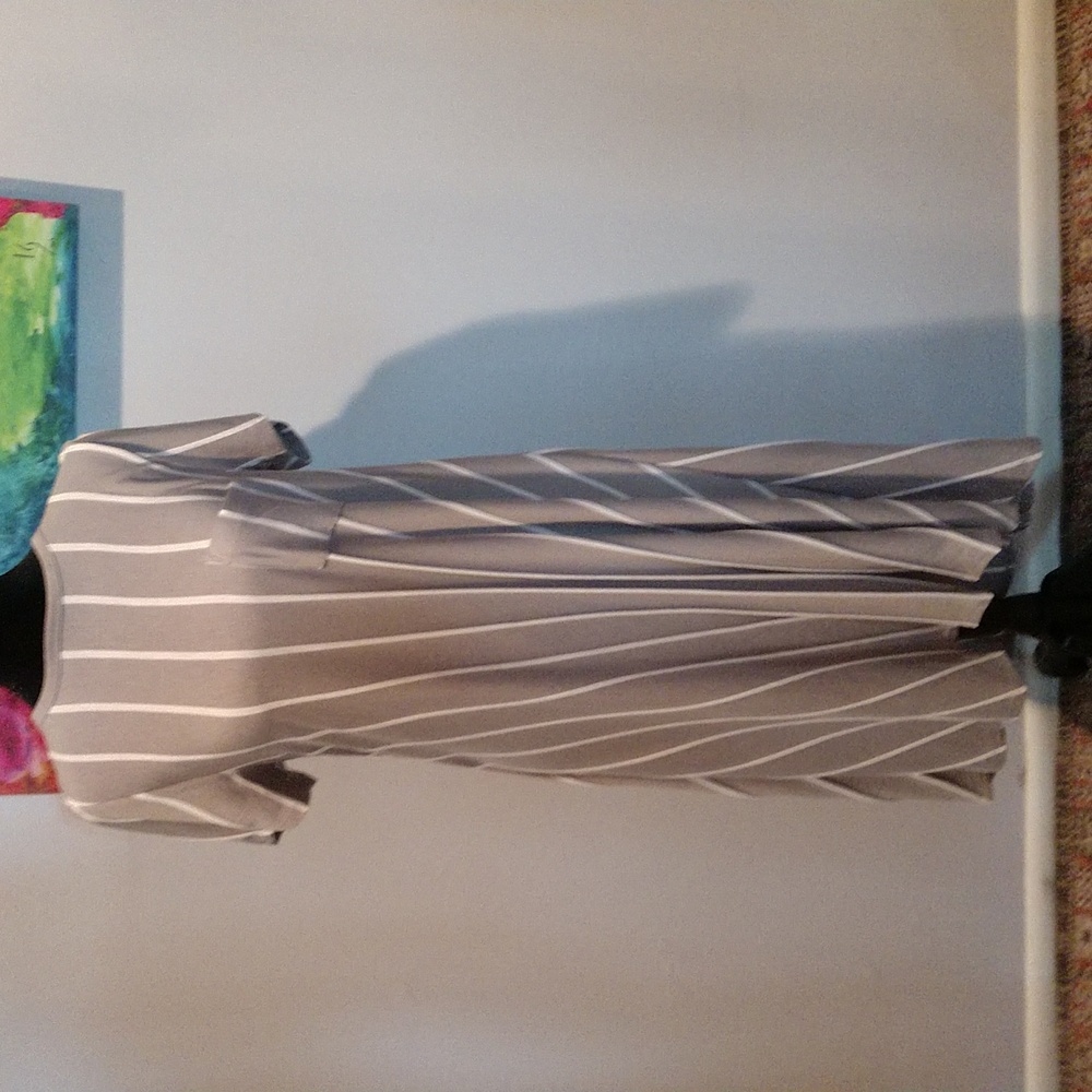 LuLaRoe Carly Dress size Small NWOT Gray with vertical White stripes